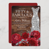 レッドローゼズダイアモンド素朴ガウン50誕生日 招待状 (正面/裏面)