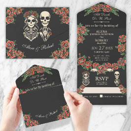 レッドローゼズティルデス私たちパートスカルカップル オールインワン招待状