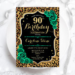 レッドローゼズヒョウ印刷フローラ90th誕生日 招待状<br><div class="desc">第90回バースデーパーティーへの招待。フローラエレガントエメラルドグリーンデザインとフェイクグリッター金ゴールドとバラ。ヒョウのチーターアニマルプリントとスクリプトフォントを特長。日中の女子スタイリッシュお祝いに最適。どんなカスタマイズ年でもいい！印刷されたZazzle招待状または即時ダウンロードのデジタル印刷可能なテンプレート。</div>