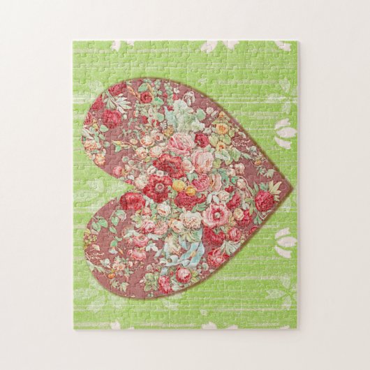 レッドローゼズフローラハートアートラブまたはバレンタイン ジグソーパズル (縦)