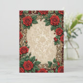 レッドローゼズフローラパーチメントの背結婚景 招待状 (スタンド正面)