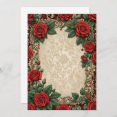 レッドローゼズフローラパーチメントの背結婚景 招待状 (正面/裏面)