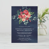 レッドローゼズフローラブーケオールインワンネイビー結婚ズ 招待状 (スタンド正面)