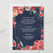 レッドローゼズフローラブーケオールインワンネイビー結婚ズ 招待状 (裏面)