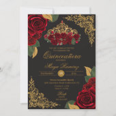 レッドローゼズブラック金ゴールドグリッターティアラキンセアニラ 招待状 (正面)