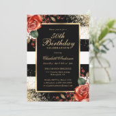 レッドローゼズブラック金ゴールド紙吹雪50th誕生日 招待状 (スタンド正面)