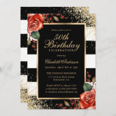 レッドローゼズブラック金ゴールド紙吹雪50th誕生日 招待状 (正面/裏面)