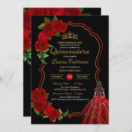 レッドローゼズブラック&金ゴールドドエレガントレスキンセアニェラ 招待状