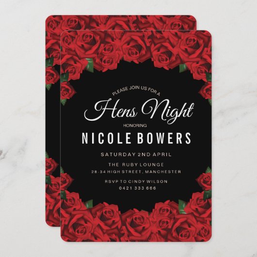 レッドローゼズヘンスナイトパーティの招待状 招待状 (正面/裏面)
