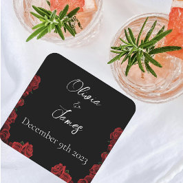 レッドローゼズホワイトブラック スクエアペーパーコースター