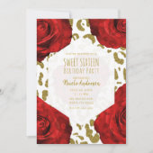 レッドローゼズホワイト金ゴールドチータヒョウ甘い16インヴィ 招待状 (正面)