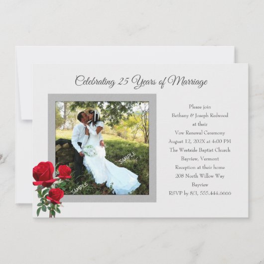 レッドローゼズ結婚記念日お祝い写真 招待状 (正面)