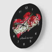 レッドローゼズ&ダブルハート時計カスタマイズ- ラージ壁時計 (傾斜)