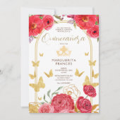 レッドローゼズ&蝶金ゴールドグリッターキンセアニラ 招待状 (正面)