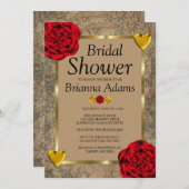 レッドローゼズ&金ゴールドハートブライダルシャワー招待状 招待状 (正面/裏面)