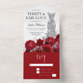 レッドローゼダイヤモンドガウンドレス30th誕生日パーティー オールインワン招待状 (内側)