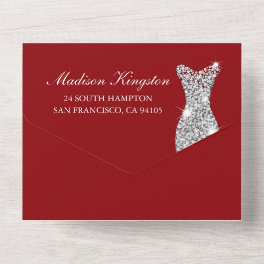 レッドローゼダイヤモンドガウンドレス30th誕生日パーティー オールインワン招待状 (裏面)