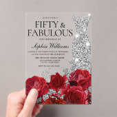 レッドローゼダイヤモンドガウンブラック50thバースデーパーティー アクリル招待状 (インサイチュ (ポータブル))