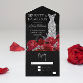 レッドローゼダイヤモンドガウンブラック70thバースデーパーティー オールインワン招待状