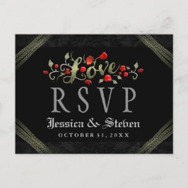 レッドローゼハロウィーンLOVEウェディングRSVPポストカード インビテーションポストカード