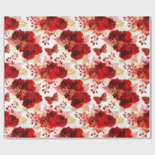 レッドローゼバンチスパーキーフローラグリッター金ゴールドホワイト ラッピングペーパー (フラット)