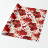 レッドローゼバンチスパーキーフローラグリッター金ゴールドホワイト ラッピングペーパー (アンロールド)