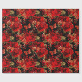 レッドローゼバンチフォイルフローラグリッター金ゴールドバターフィー ラッピングペーパー (フラット)