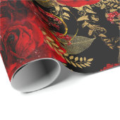 レッドローゼバンチフォイルフローラグリッター金ゴールドブラックVIP ラッピングペーパー (ロールコーナー)