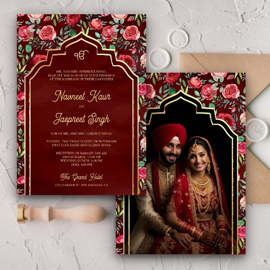 レッドローゼフォトアナンドKaraj Sikh 結婚's 招待状