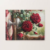 レッドローゼフラワーズアートヴィンテージ ジグソーパズル (横)