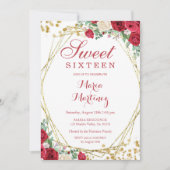 レッドローゼフラワーズスウィート16誕生日招待状 招待状 (正面)