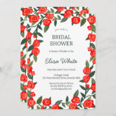 レッドローゼフレームブライダルシャワーカスタムQRコード 招待状 (正面/裏面)