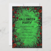 レッドローゼブラックつる植物グリーンパーチメントハロウィーン 招待状 (正面)