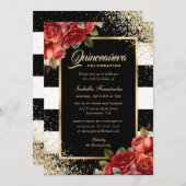 レッドローゼブラック金ゴールドエレガントフローラ 招待状 (正面/裏面)