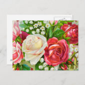 レッドローゼブーケウォーターカラー ポストカード (正面/裏面)