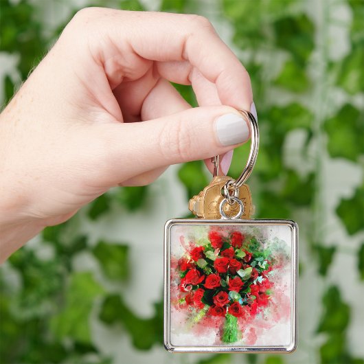 レッドローゼブーケフラワーウォーター色 – wb キーホルダー