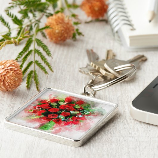 レッドローゼブーケフラワーウォーター色 – wb キーホルダー (側面)