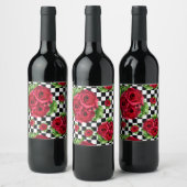 レッドローゼブーケフローララブロカビリー市松模様に ワインラベル (ボトル)
