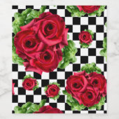レッドローゼブーケフローララブロカビリー市松模様に ワインラベル (シングルラベル)