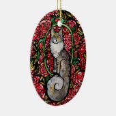 レッドローゼマインクーンキティキャットアートバラガーデンキャット セラミックオーナメント (右)