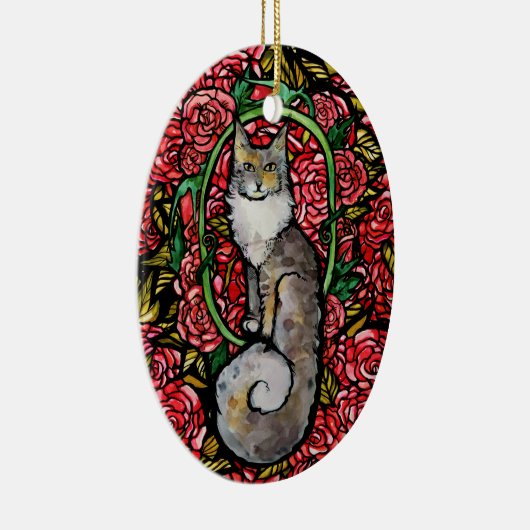 レッドローゼマインクーンキティキャットアートバラガーデンキャット セラミックオーナメント (右)
