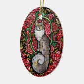 レッドローゼマインクーンキティキャットアートバラガーデンキャット セラミックオーナメント (左)