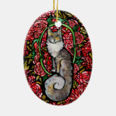 レッドローゼマインクーンキティキャットアートバラガーデンキャット セラミックオーナメント (裏面)