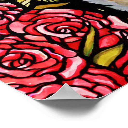 レッドローゼマインクーンキティキャットアートバラガーデンキャット ポスター (角)