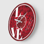 レッドローゼラヴエレガントタイポグラフィカップルValentine ラージ壁時計 (傾斜)