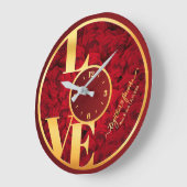 レッドローゼラヴエレガントタイポグラフィカップルValentine ラージ壁時計 (傾斜)