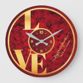 レッドローゼラヴエレガントタイポグラフィカップルValentine ラージ壁時計 (正面)
