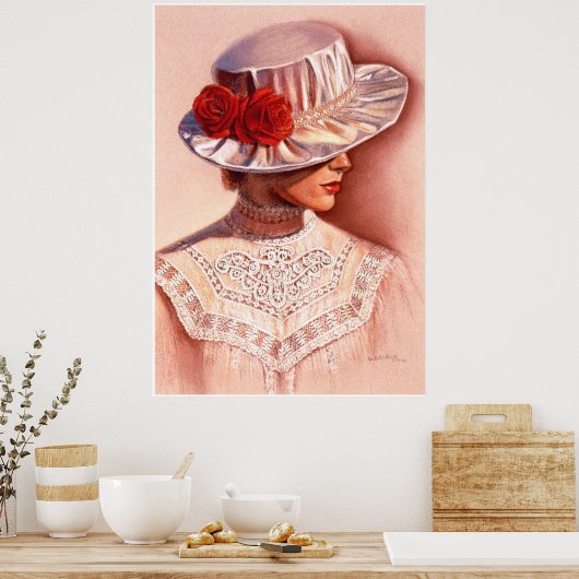 レッドローゼレディビクトリアンデコーエレガントアアートポスター ポスター (キッチン)