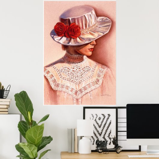 レッドローゼレディビクトリアンデコーエレガントアアートポスター ポスター (ホームオフィス)