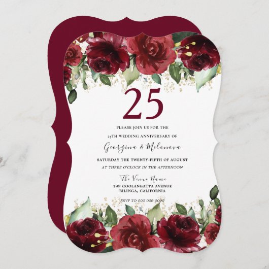 レッドローゼロマンチック25結婚周年 招待状 (正面/裏面)